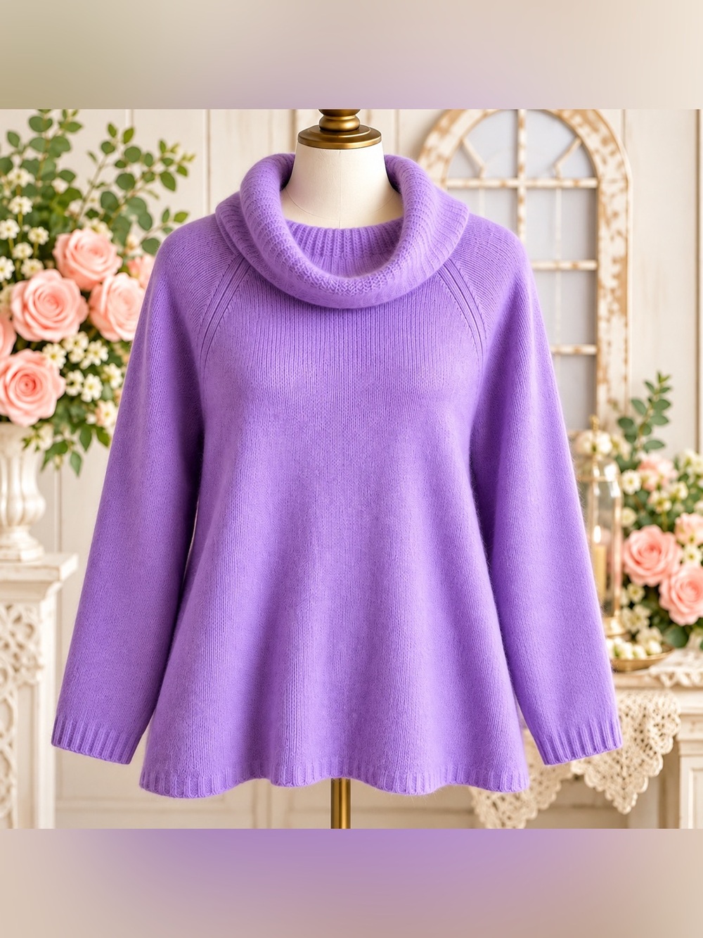 Rafaella XL Lavender Angora Lambswool Cowl Neck Sweater